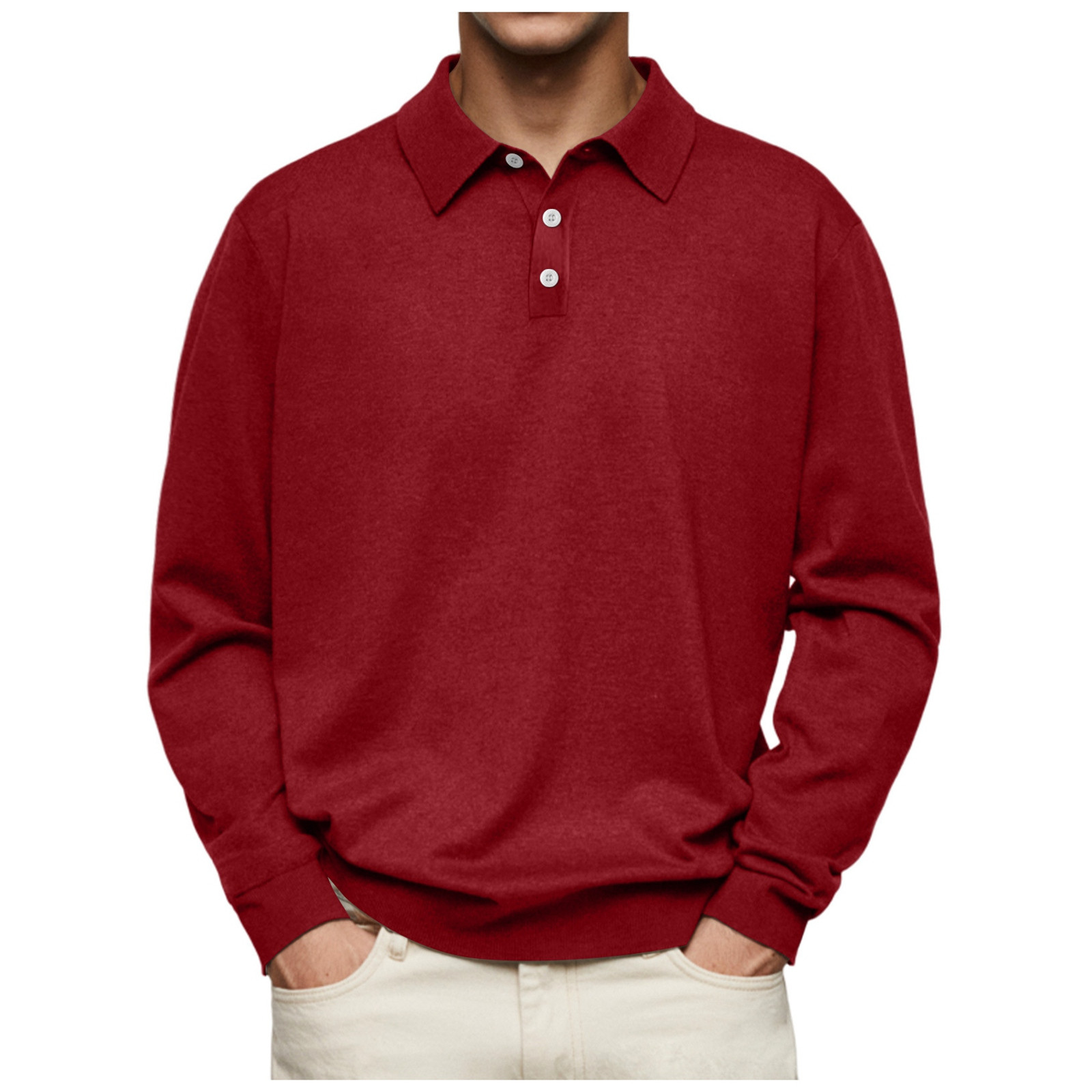 thumbnail image 3 of Camisa informal de manga larga con botones y color liso para hombre: diseño con solapa, material de poliéster, adecuada para el trabajo y la oficina, tallas S-XXXL., 3 of 7